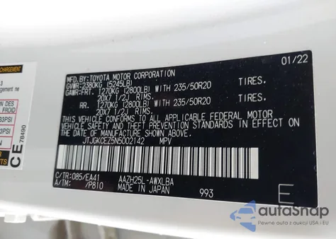 2022 Lexus Nx 350H Premium из США, поврежденный, VIN JTJGKCEZ5N5002142